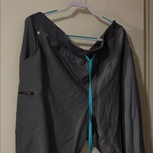 Gray Fig scrub Pants with Blue Drawstring